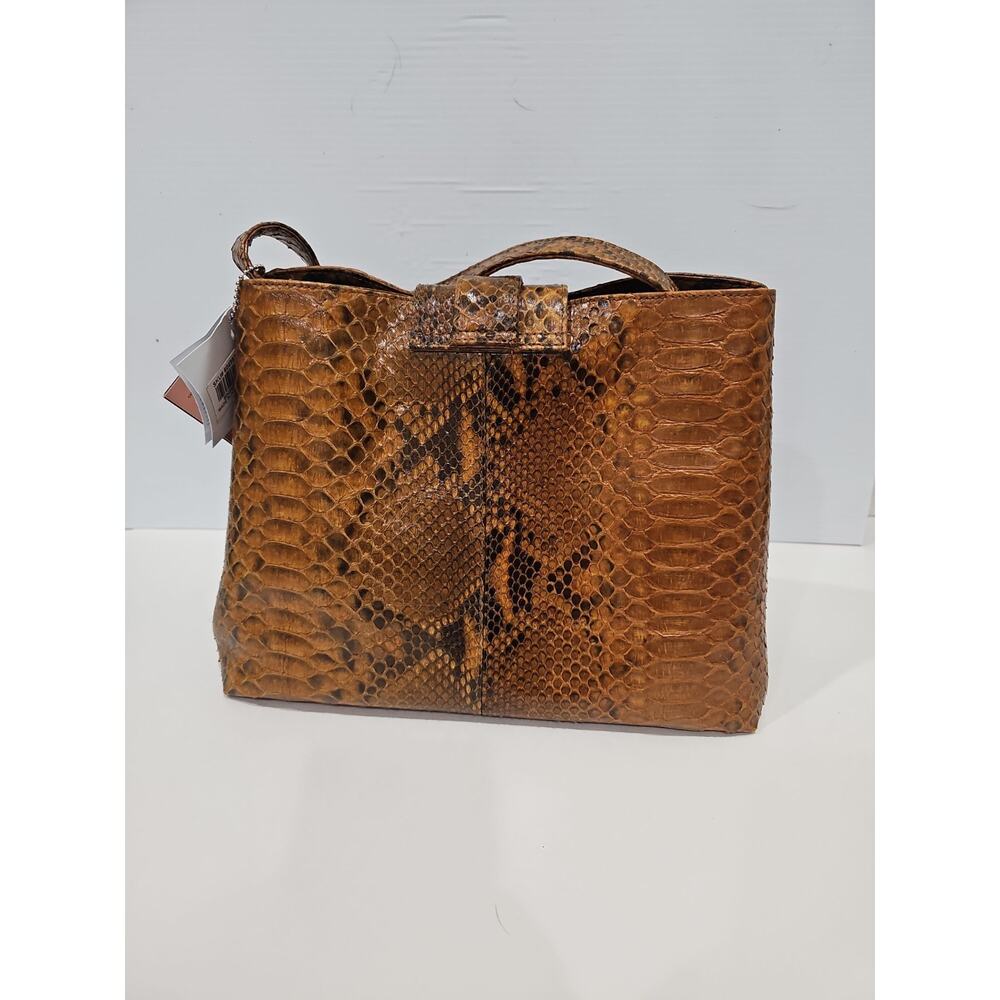 NEW Grand Pelle Genuine Python Skin Brown Tan Multi-way Tote Bag - Picture 8 of 14